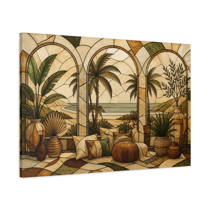Main Mockup. Boho Palm Window Scene shown as canvas print