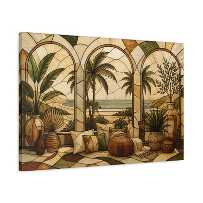 Side Mockup 2. Boho Palm Window Scene shown as canvas print