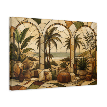 Side Mockup 3. Boho Palm Window Scene shown as canvas print