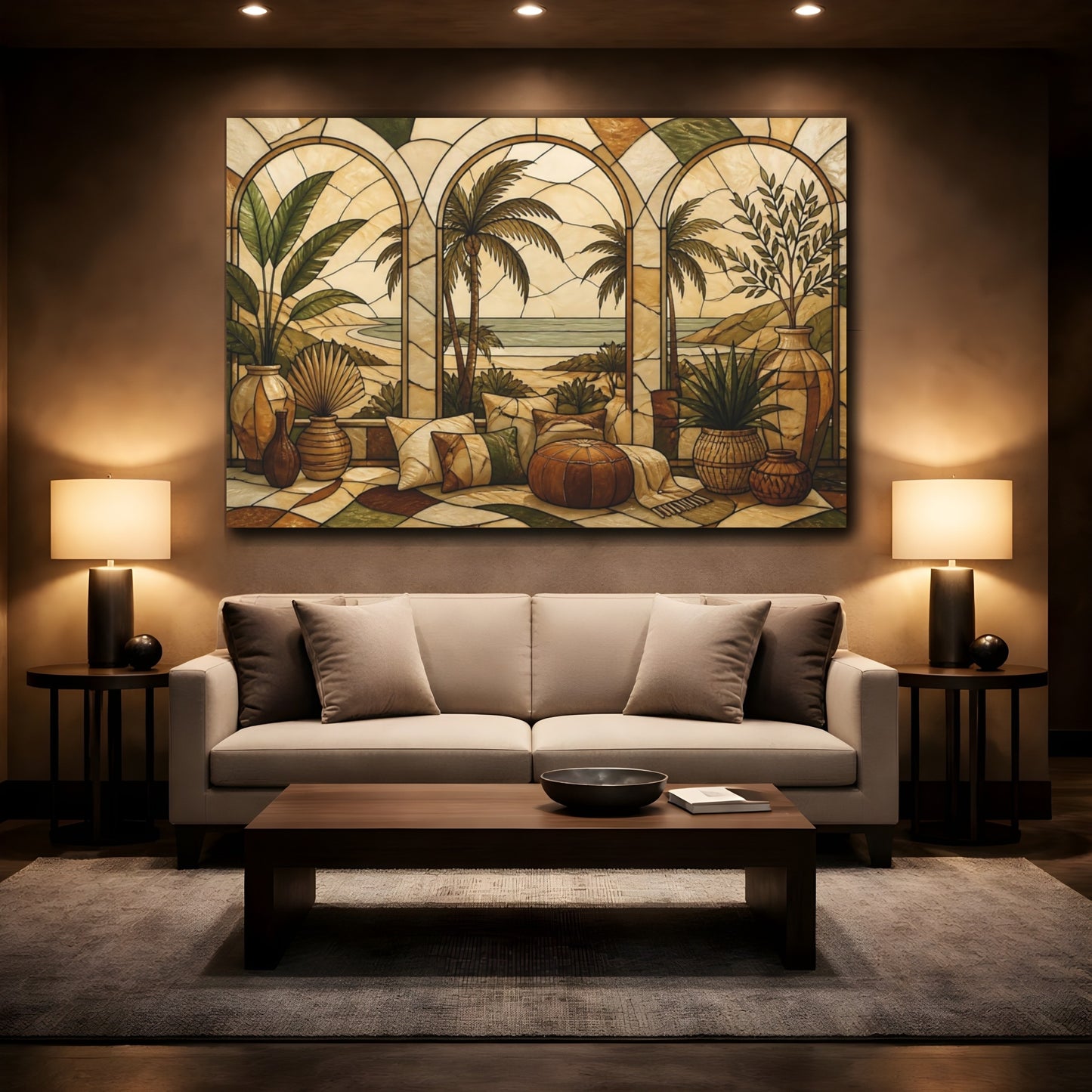 Mockup 2. Boho Palm Window Scene shown as canvas print