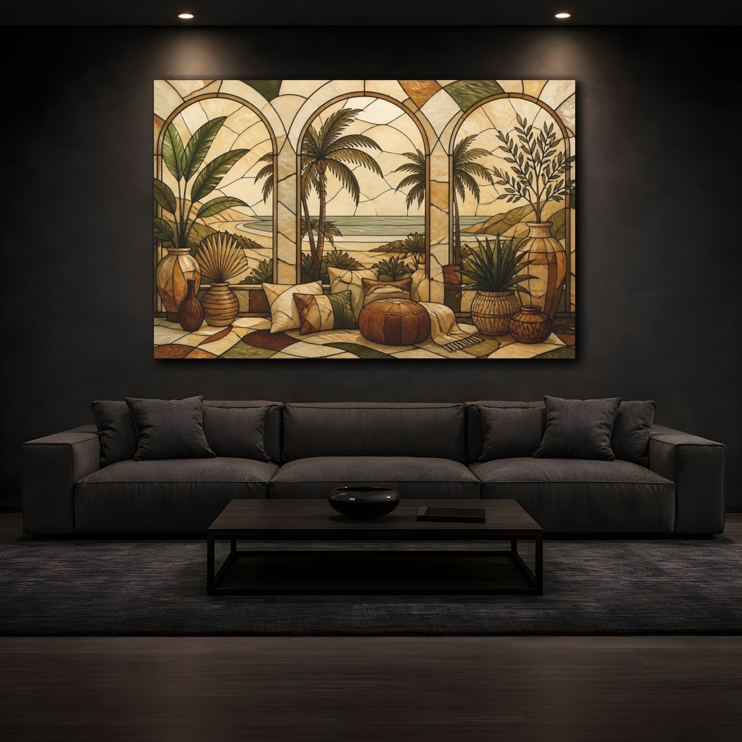 Mockup 3. Boho Palm Window Scene shown as canvas print