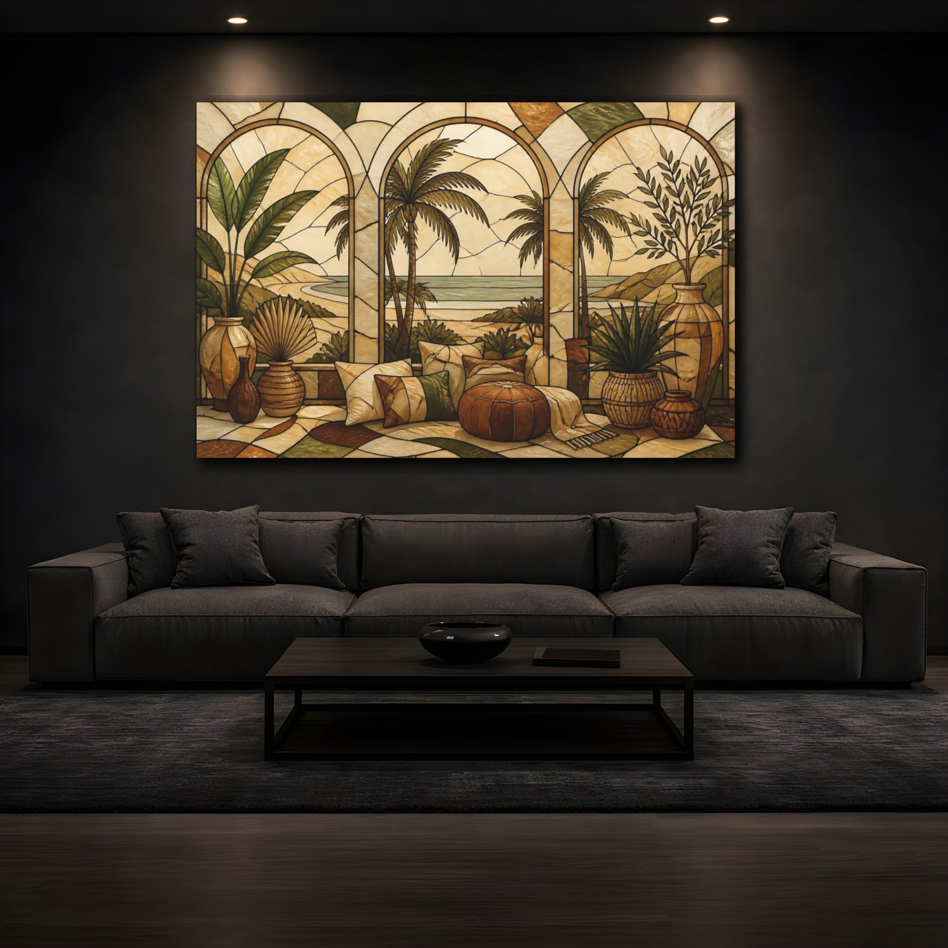 Mockup 3. Boho Palm Window Scene shown as canvas print