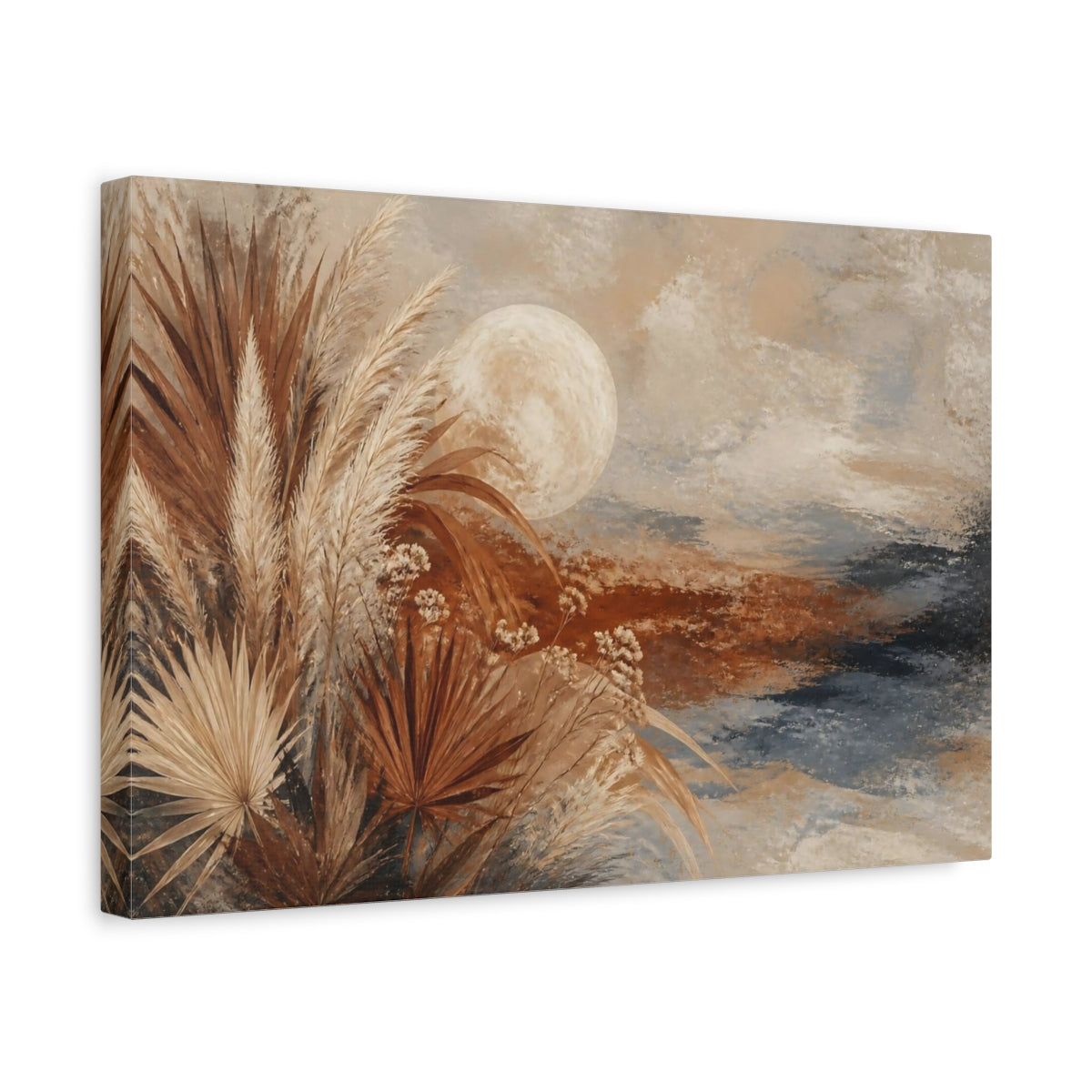 Side Mockup 4. Boho Pampas Moon shown as canvas print