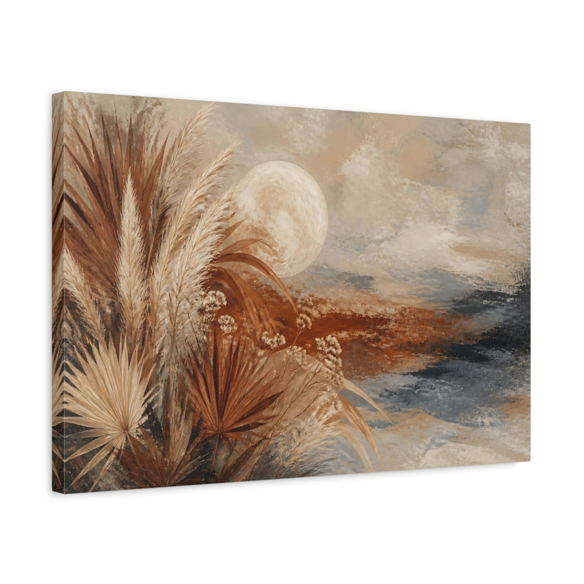 Side Mockup 3. Boho Pampas Moon shown as canvas print