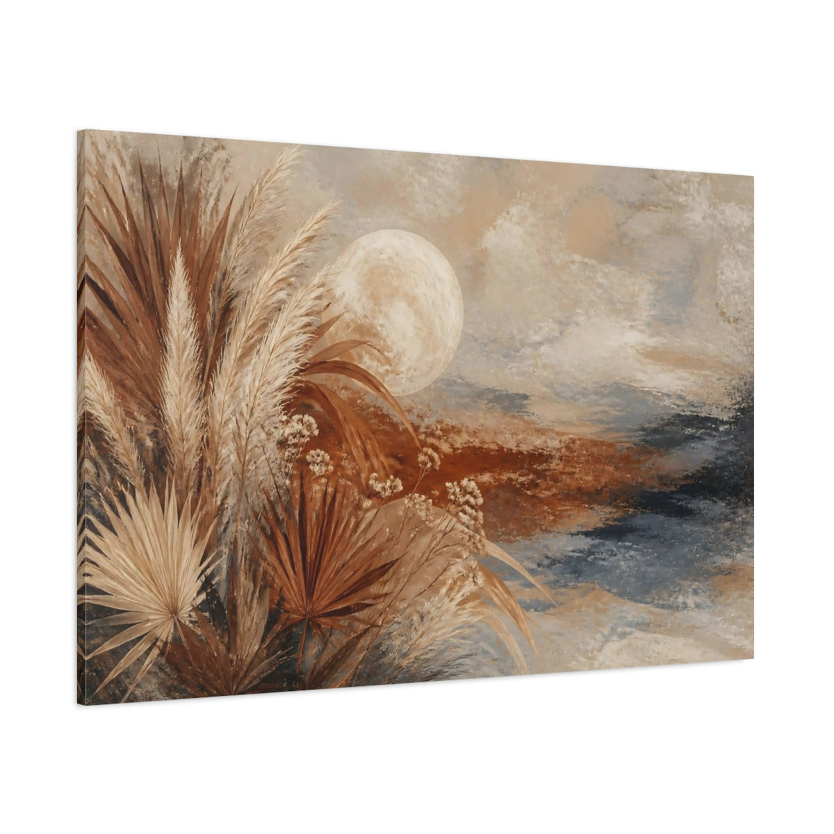 Side Mockup 1. Boho Pampas Moon shown as canvas print