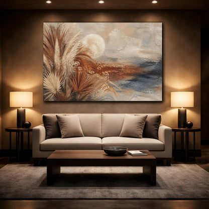 Mockup 2. Boho Pampas Moon shown as canvas print