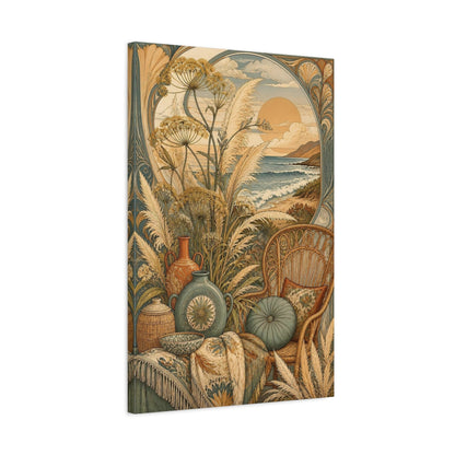 Side Mockup 2. Boho Pampas Ocean Sunset shown as canvas print