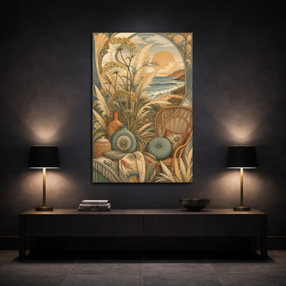 Mockup 3. Boho Pampas Ocean Sunset shown as canvas print