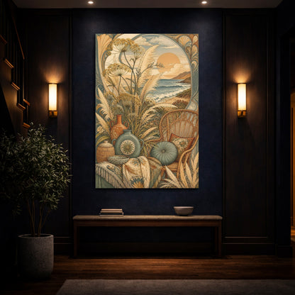 Mockup 4. Boho Pampas Ocean Sunset shown as canvas print