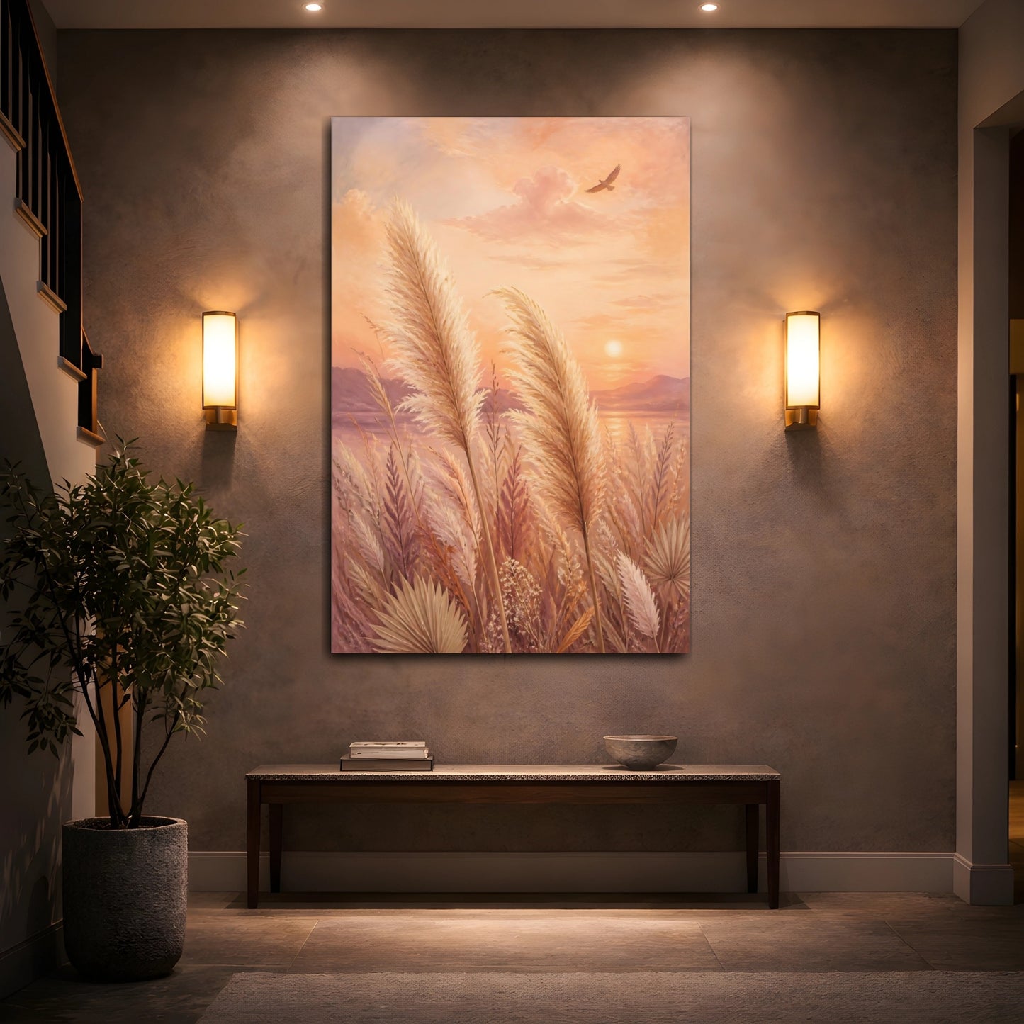 Mockup 2. Boho Pampas Sunset shown as canvas print