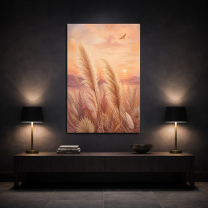 Mockup 3. Boho Pampas Sunset shown as canvas print