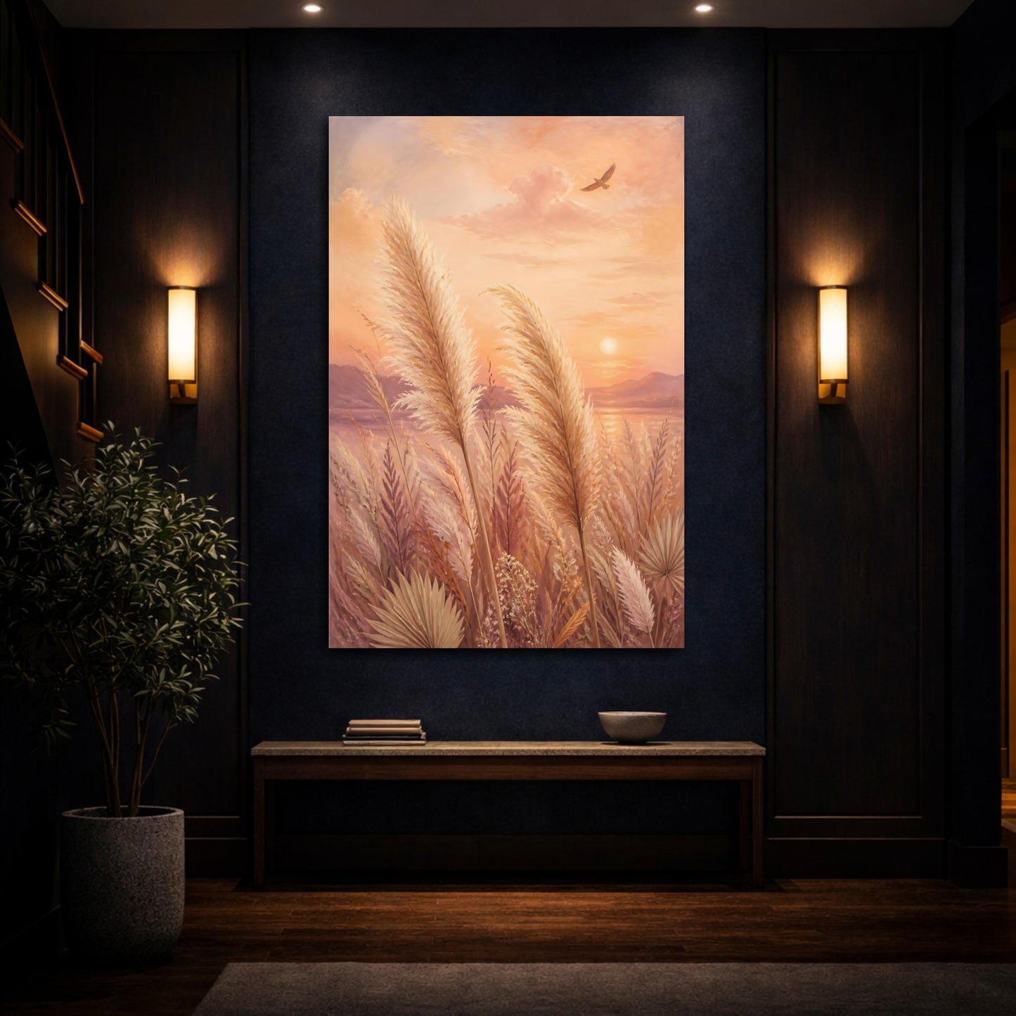 Mockup 4. Boho Pampas Sunset shown as canvas print