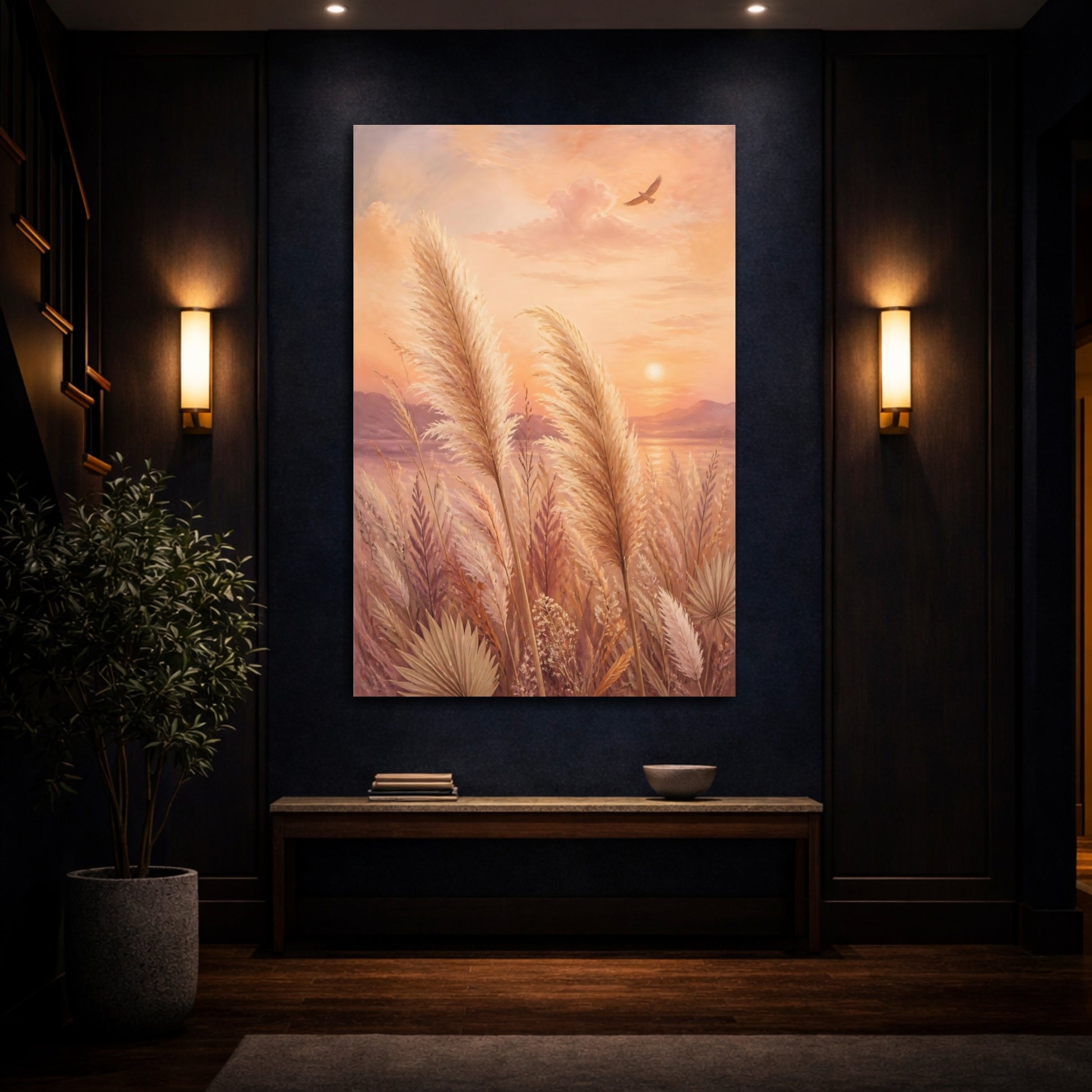 Mockup 4. Boho Pampas Sunset shown as canvas print
