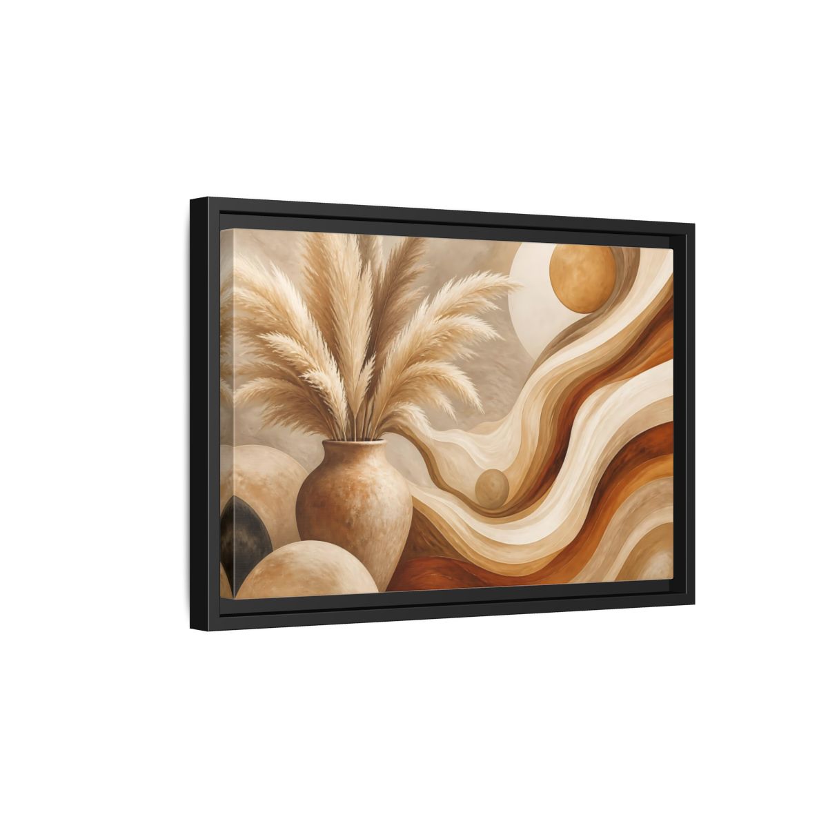 Side Mockup 6. Boho Pampas Vase shown as framed canvas print
