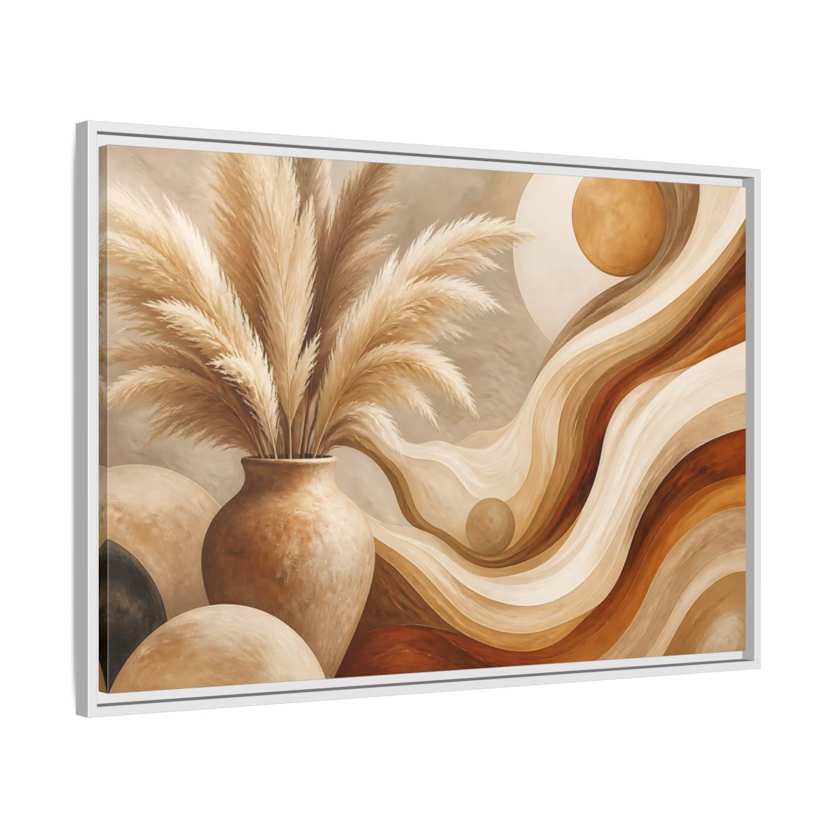 Side Mockup 9. Boho Pampas Vase shown as framed canvas print