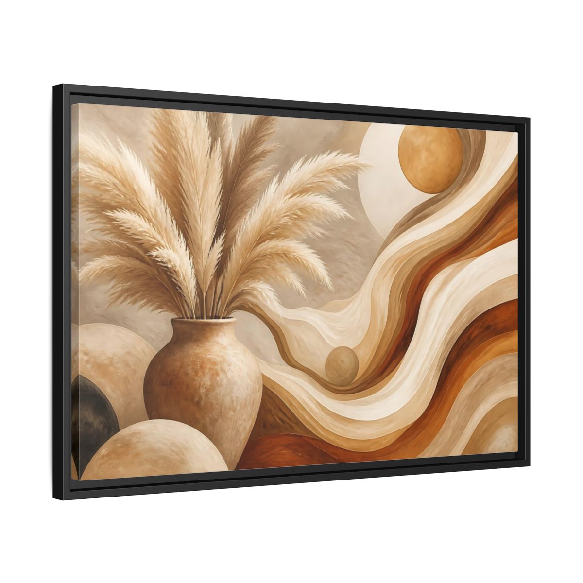 Side Mockup 14. Boho Pampas Vase shown as framed canvas print