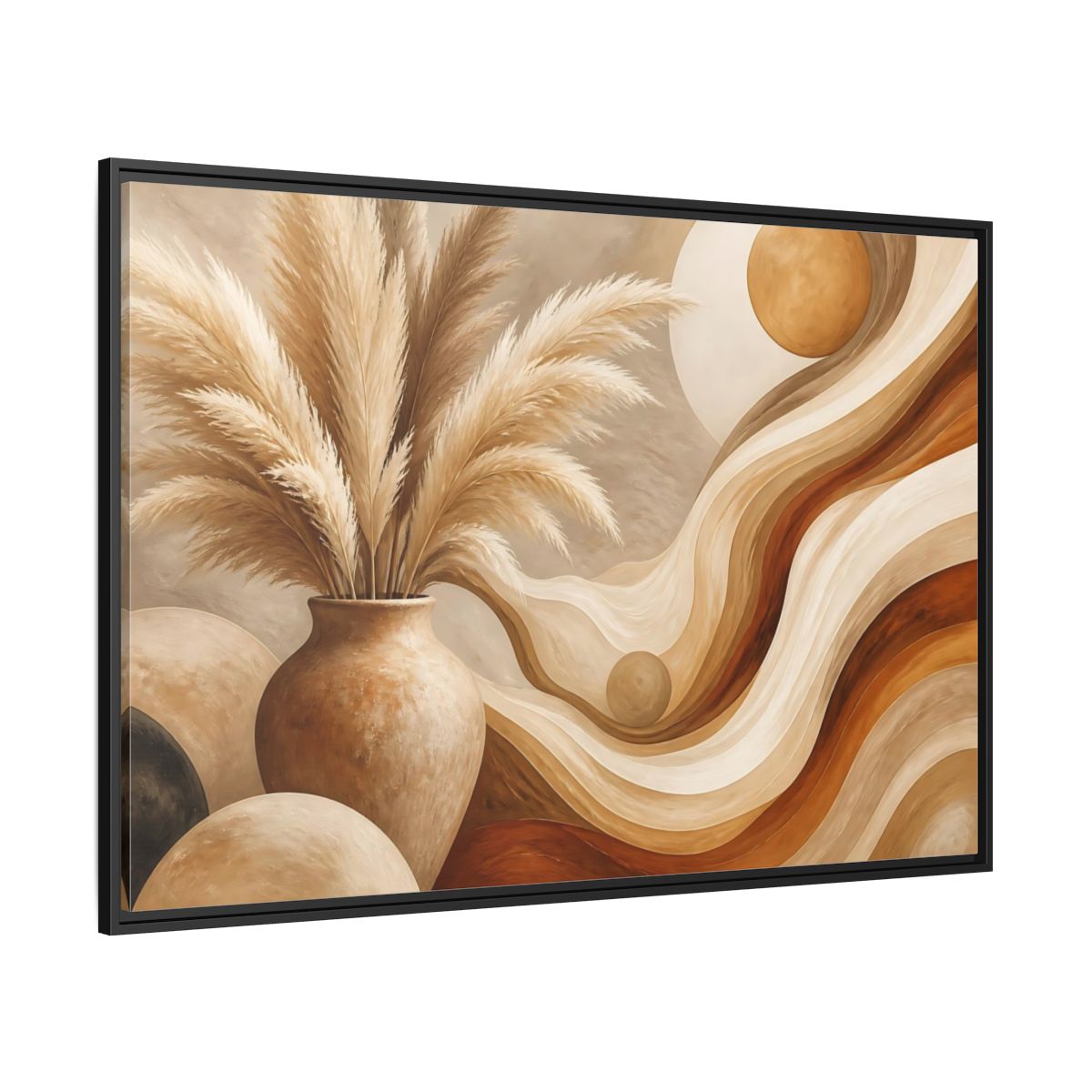 Side Mockup 12. Boho Pampas Vase shown as framed canvas print
