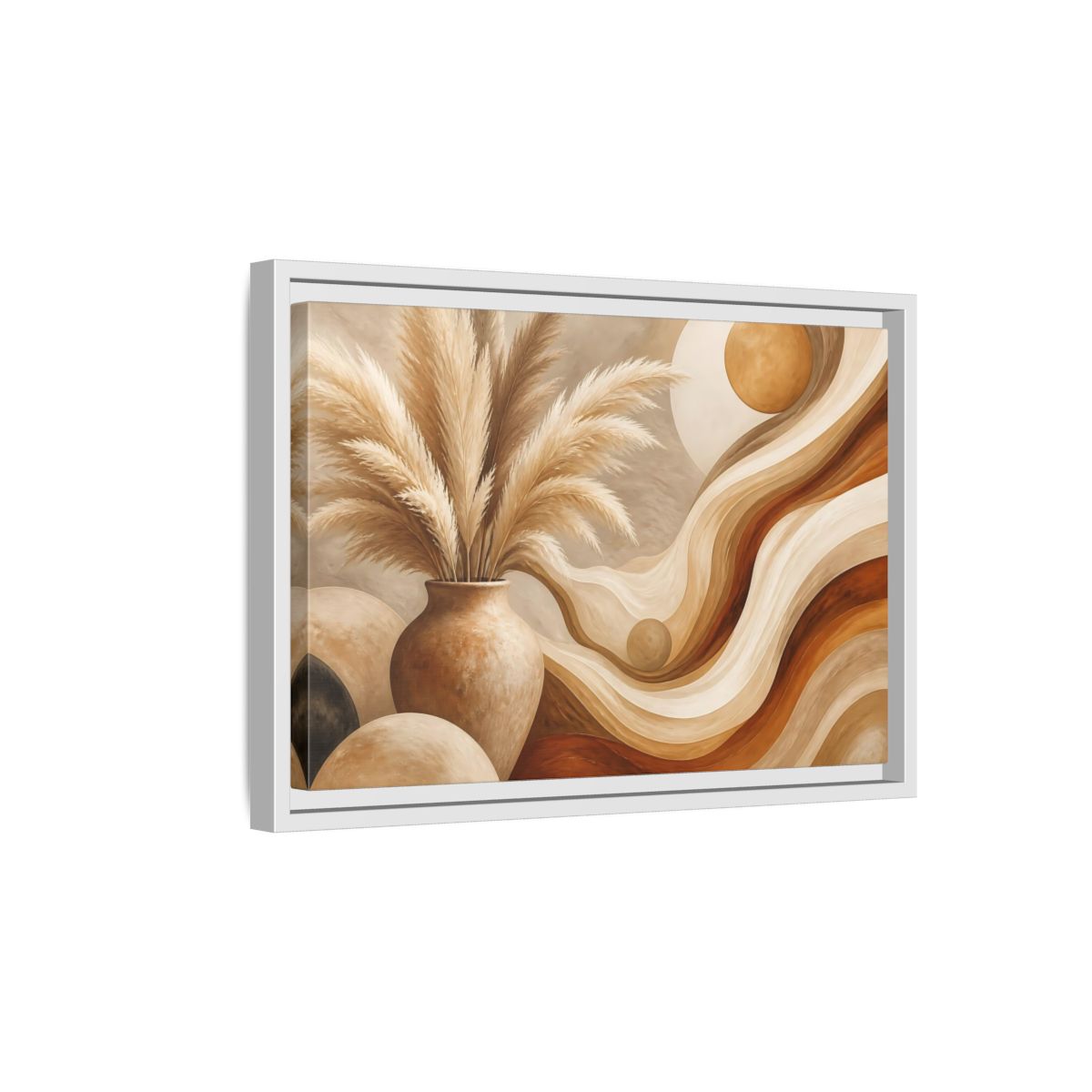 Side Mockup 4. Boho Pampas Vase shown as framed canvas print