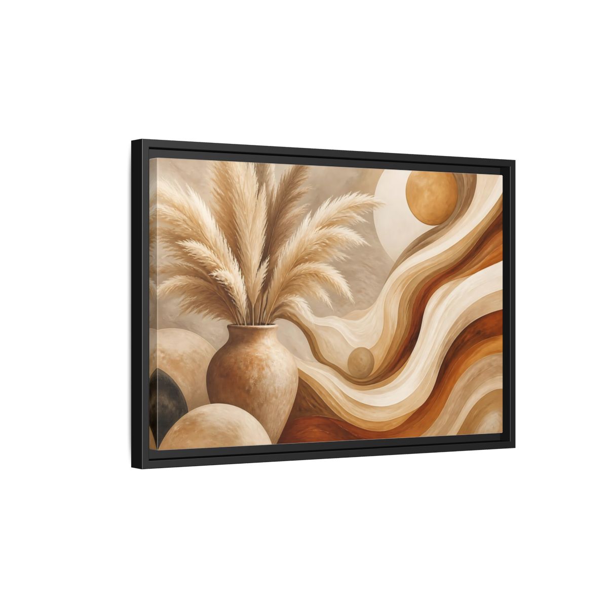 Side Mockup 3. Boho Pampas Vase shown as framed canvas print