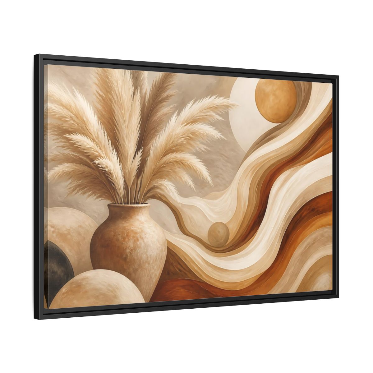 Side Mockup 13. Boho Pampas Vase shown as framed canvas print