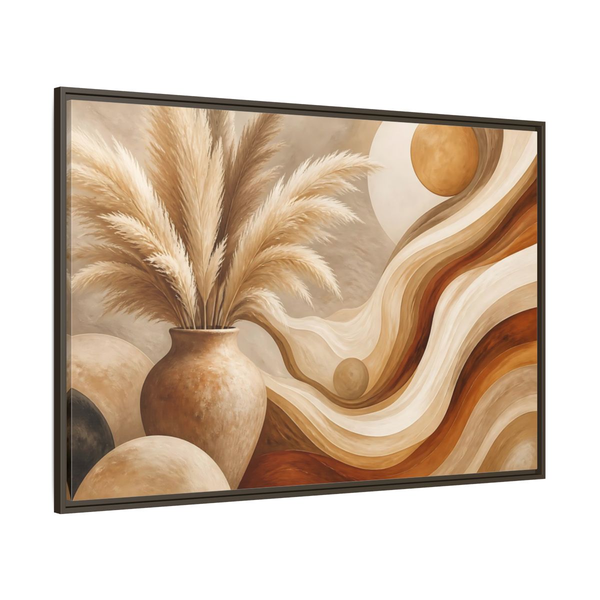Side Mockup 8. Boho Pampas Vase shown as framed canvas print