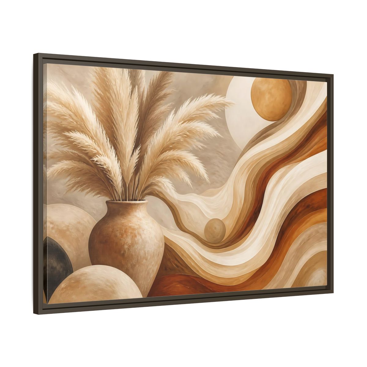 Main Mockup. Boho Pampas Vase shown as framed canvas print