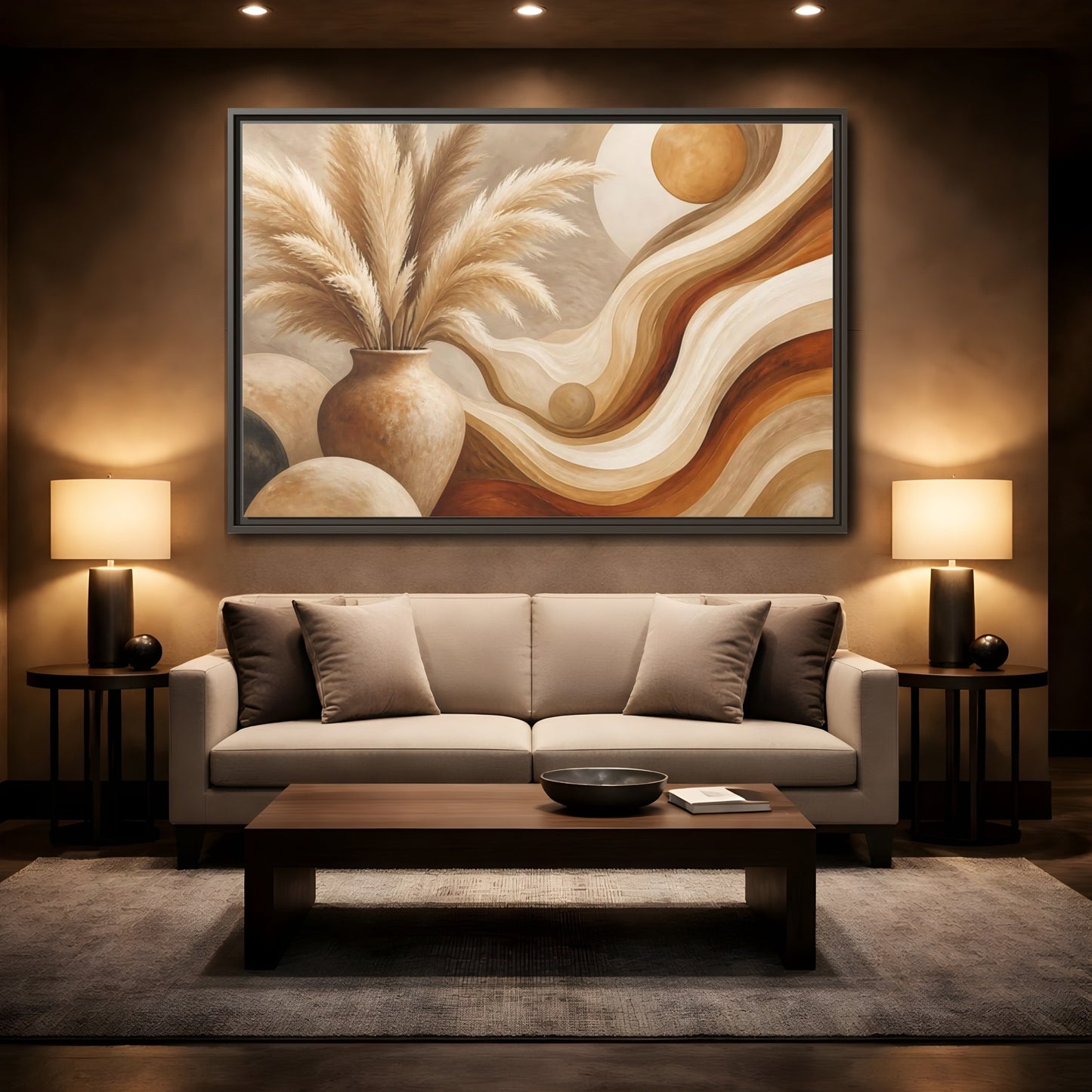 Mockup 2. Boho Pampas Vase shown as framed canvas print