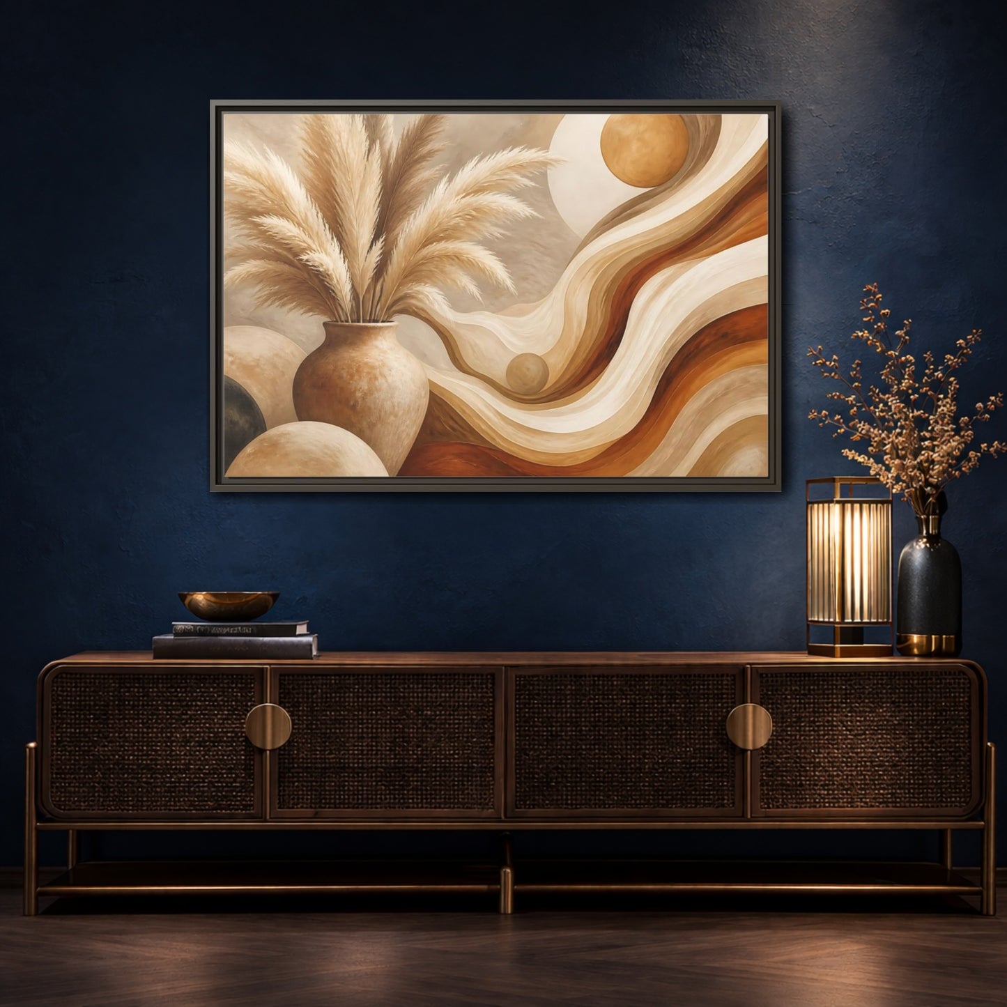 Mockup 4. Boho Pampas Vase shown as framed canvas print