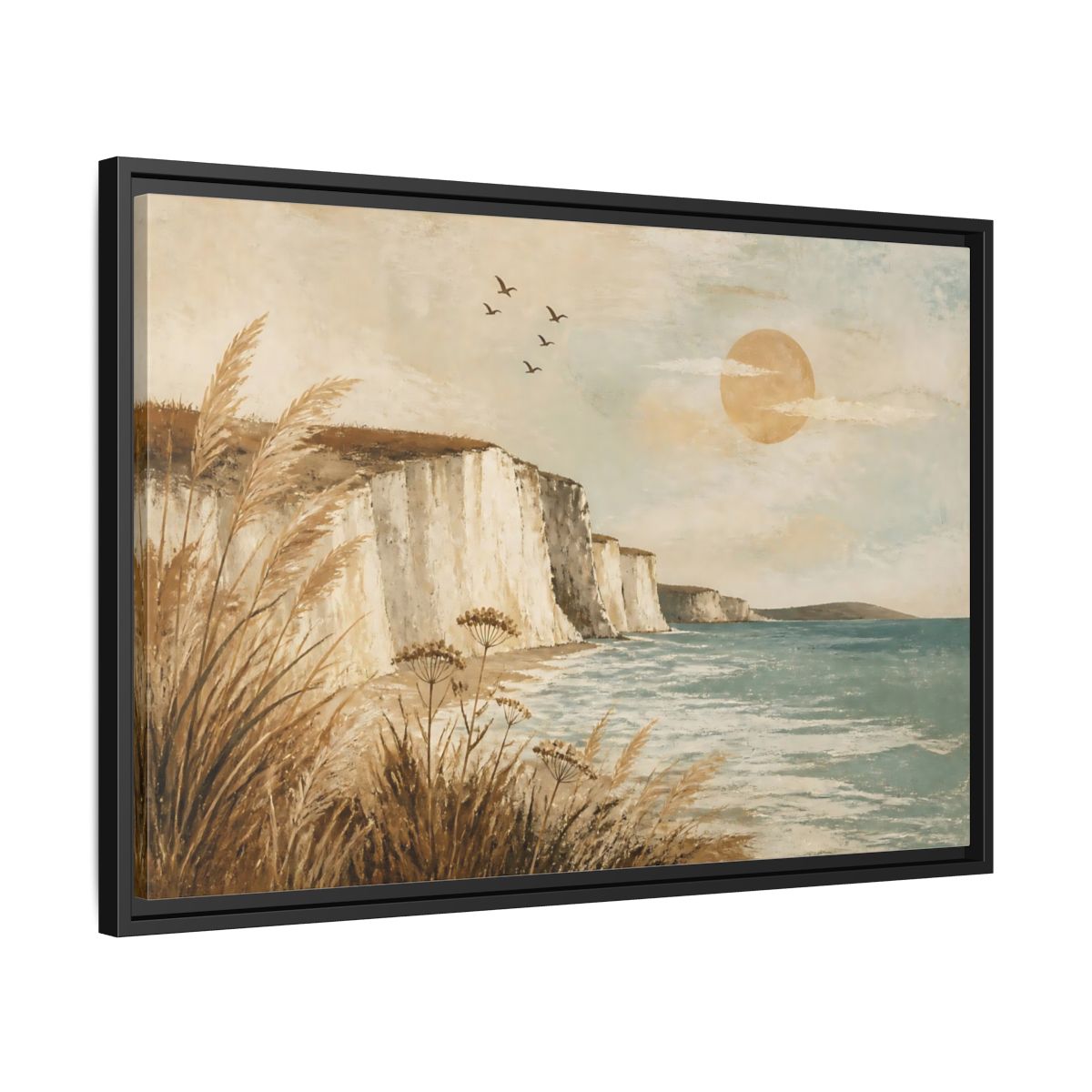 Side Mockup 14. Boho Sea Cliffs shown as framed canvas print