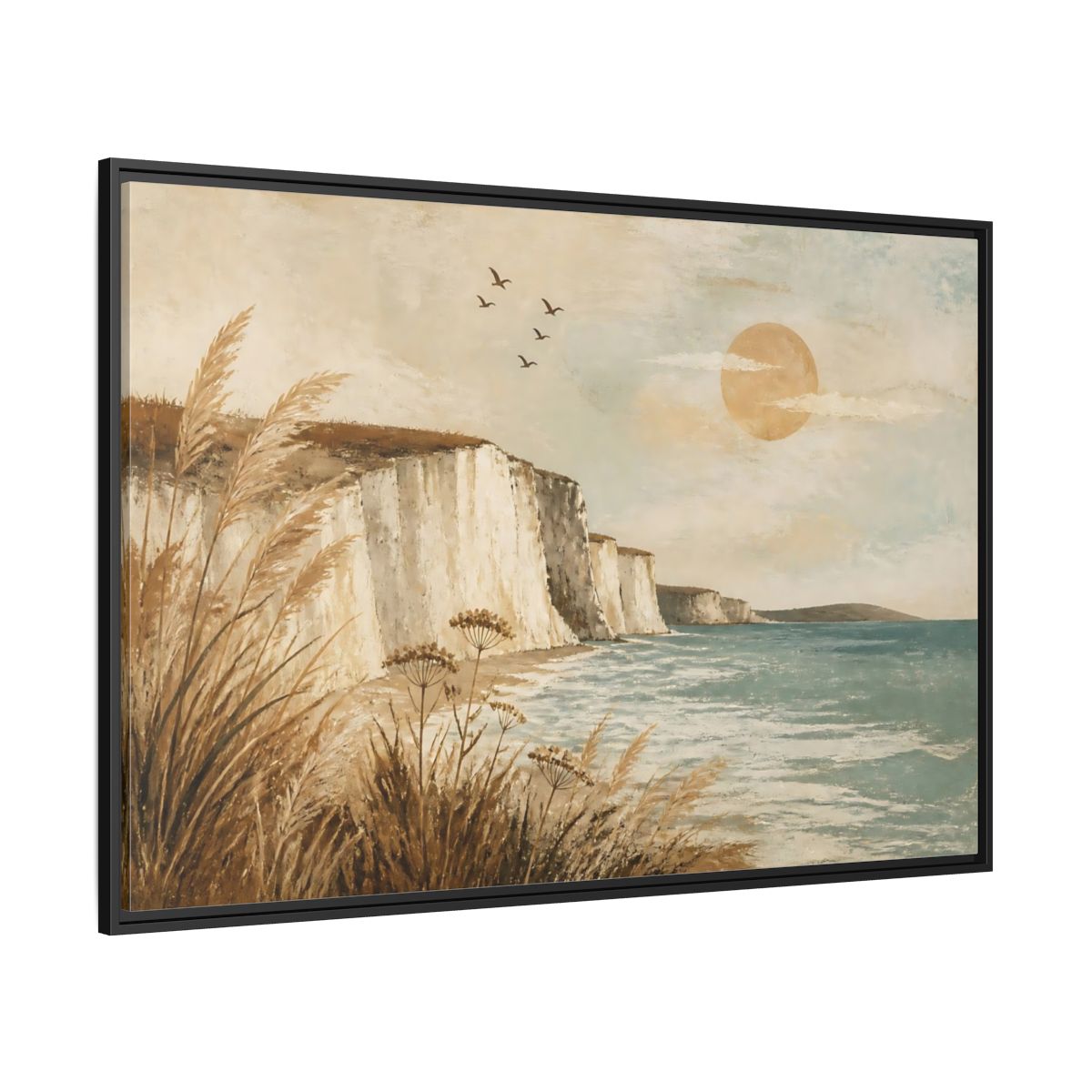 Side Mockup 12. Boho Sea Cliffs shown as framed canvas print