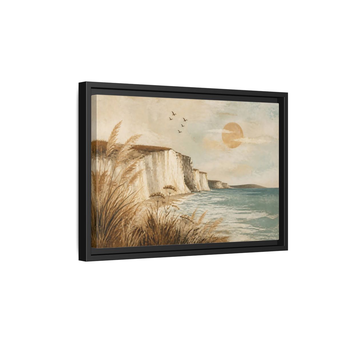 Side Mockup 6. Boho Sea Cliffs shown as framed canvas print