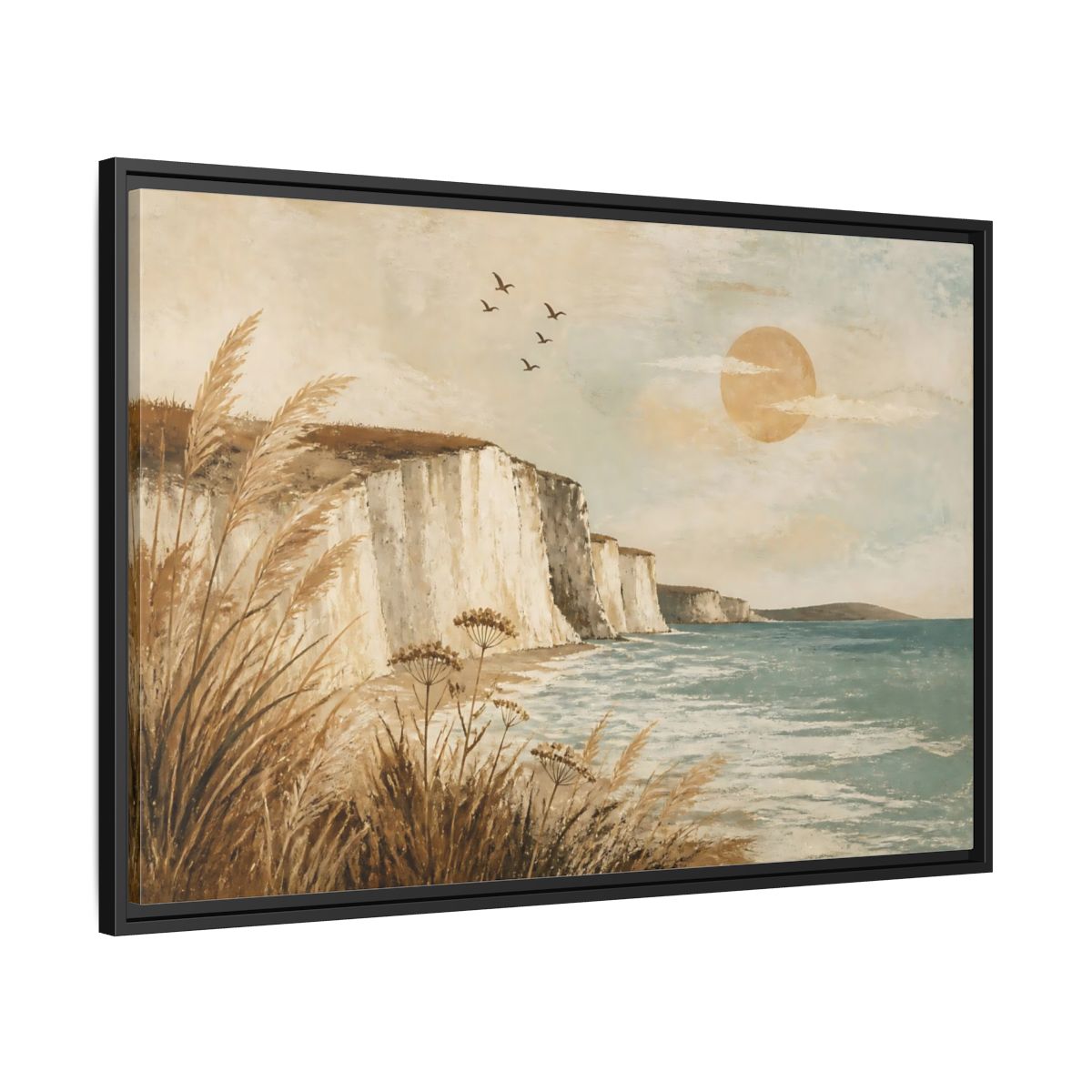 Side Mockup 13. Boho Sea Cliffs shown as framed canvas print