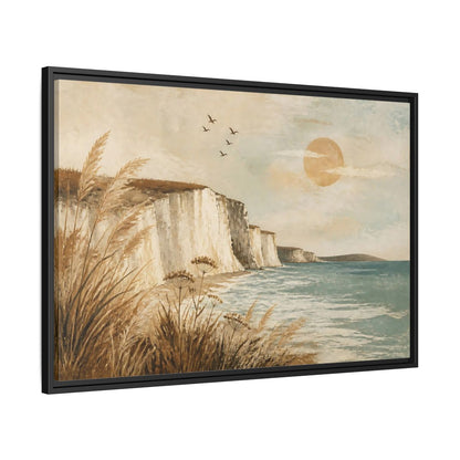 Side Mockup 13. Boho Sea Cliffs shown as framed canvas print