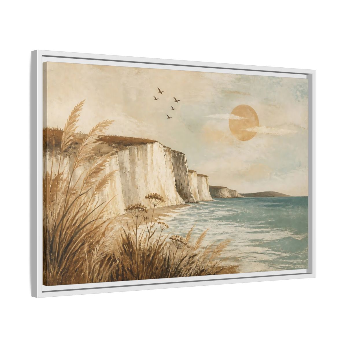 Side Mockup 10. Boho Sea Cliffs shown as framed canvas print