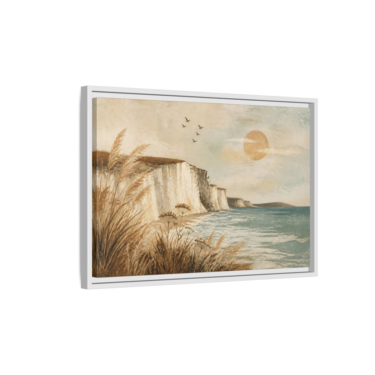 Side Mockup 1. Boho Sea Cliffs shown as framed canvas print