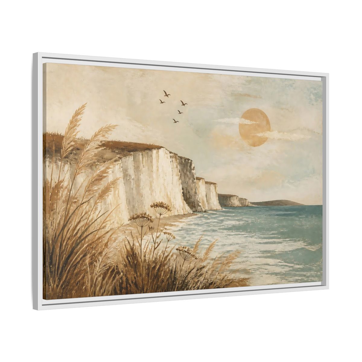Side Mockup 9. Boho Sea Cliffs shown as framed canvas print