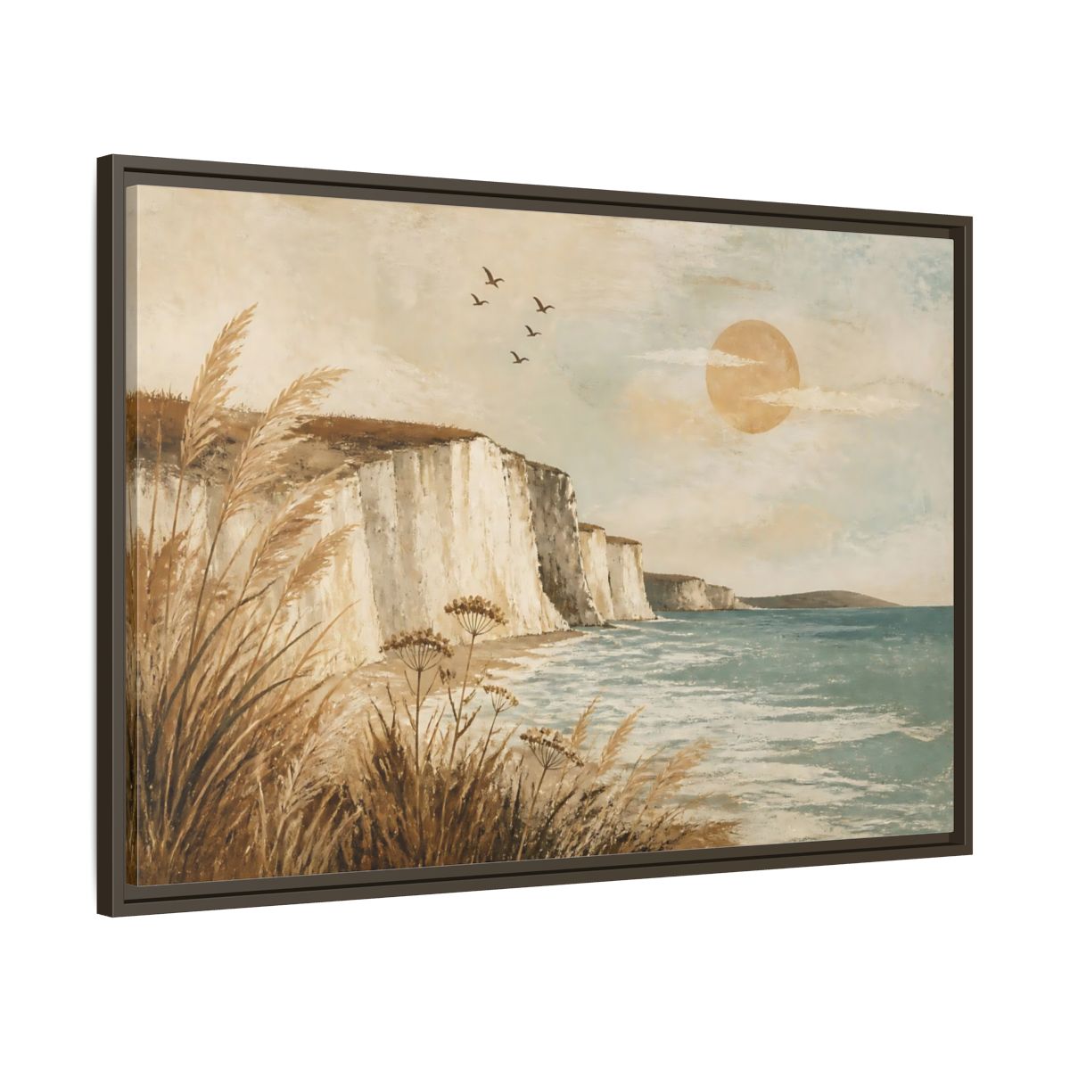 Main Mockup. Boho Sea Cliffs shown as framed canvas print
