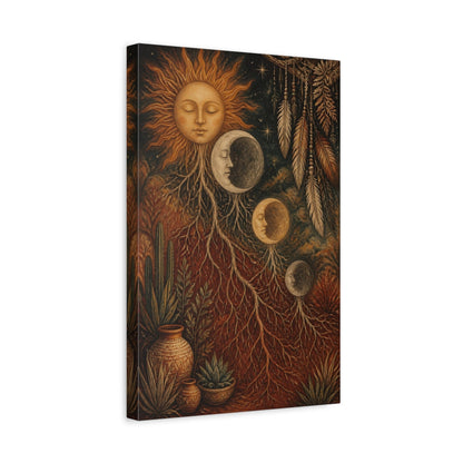 Side Mockup 4. Boho Sun And Moon shown as canvas print
