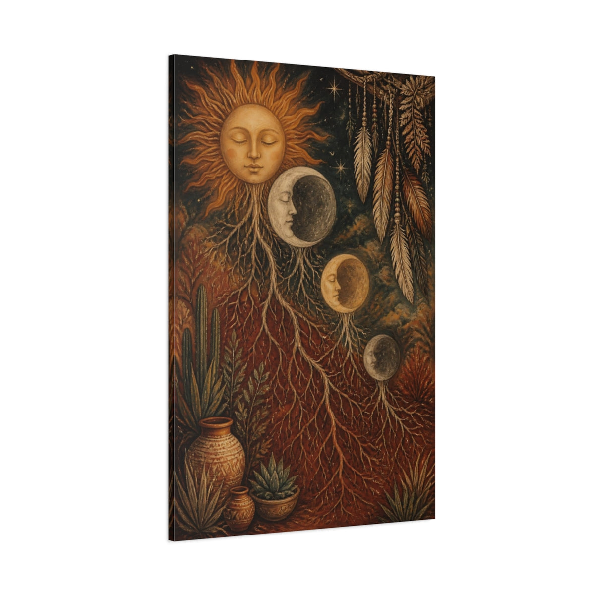 Side Mockup 1. Boho Sun And Moon shown as canvas print