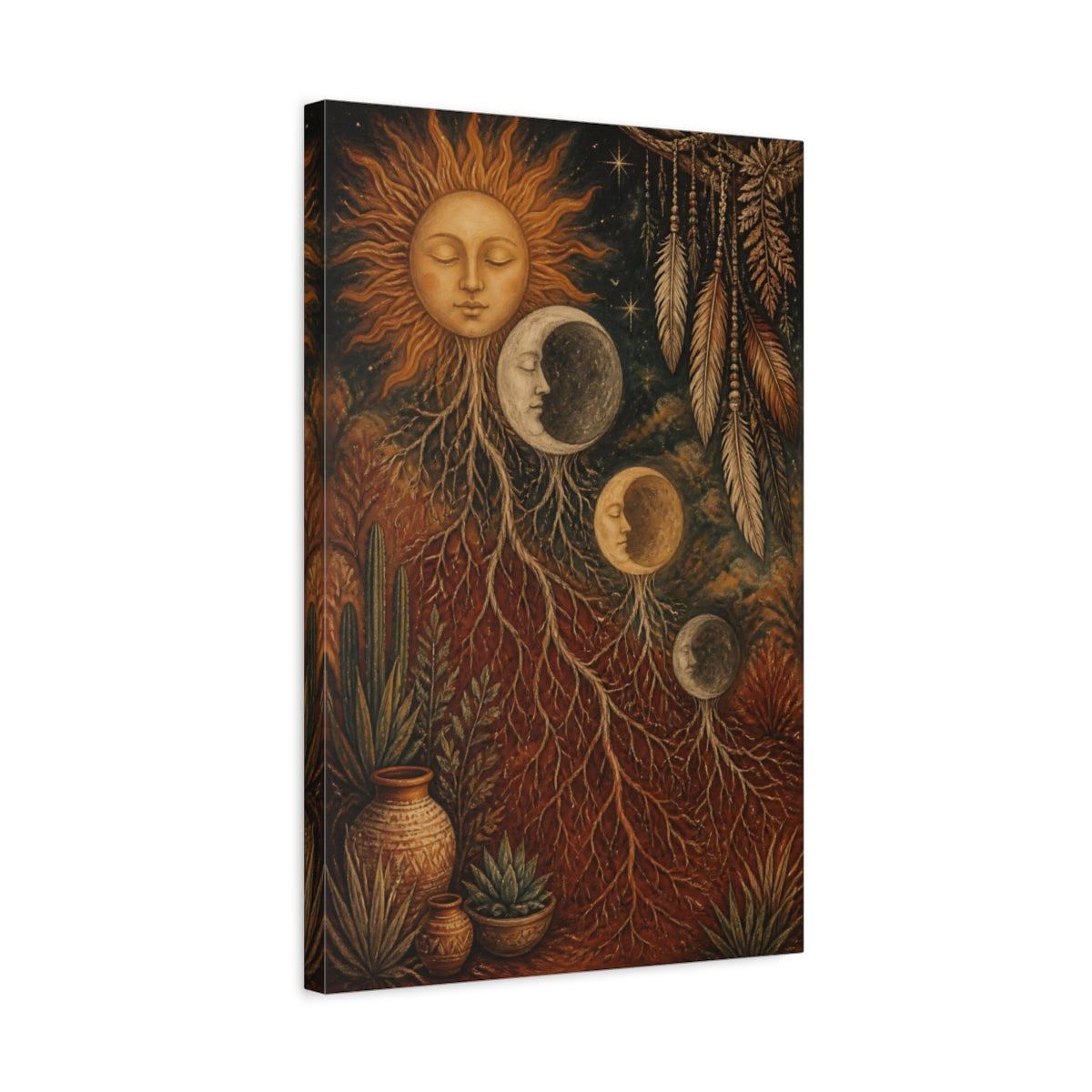 Side Mockup 3. Boho Sun And Moon shown as canvas print