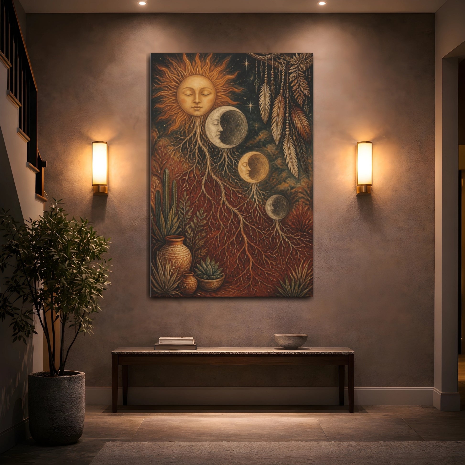 Mockup 2. Boho Sun And Moon shown as canvas print