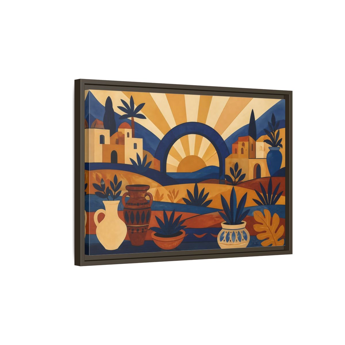Side Mockup 2. Boho Sunrise Arch shown as framed canvas print