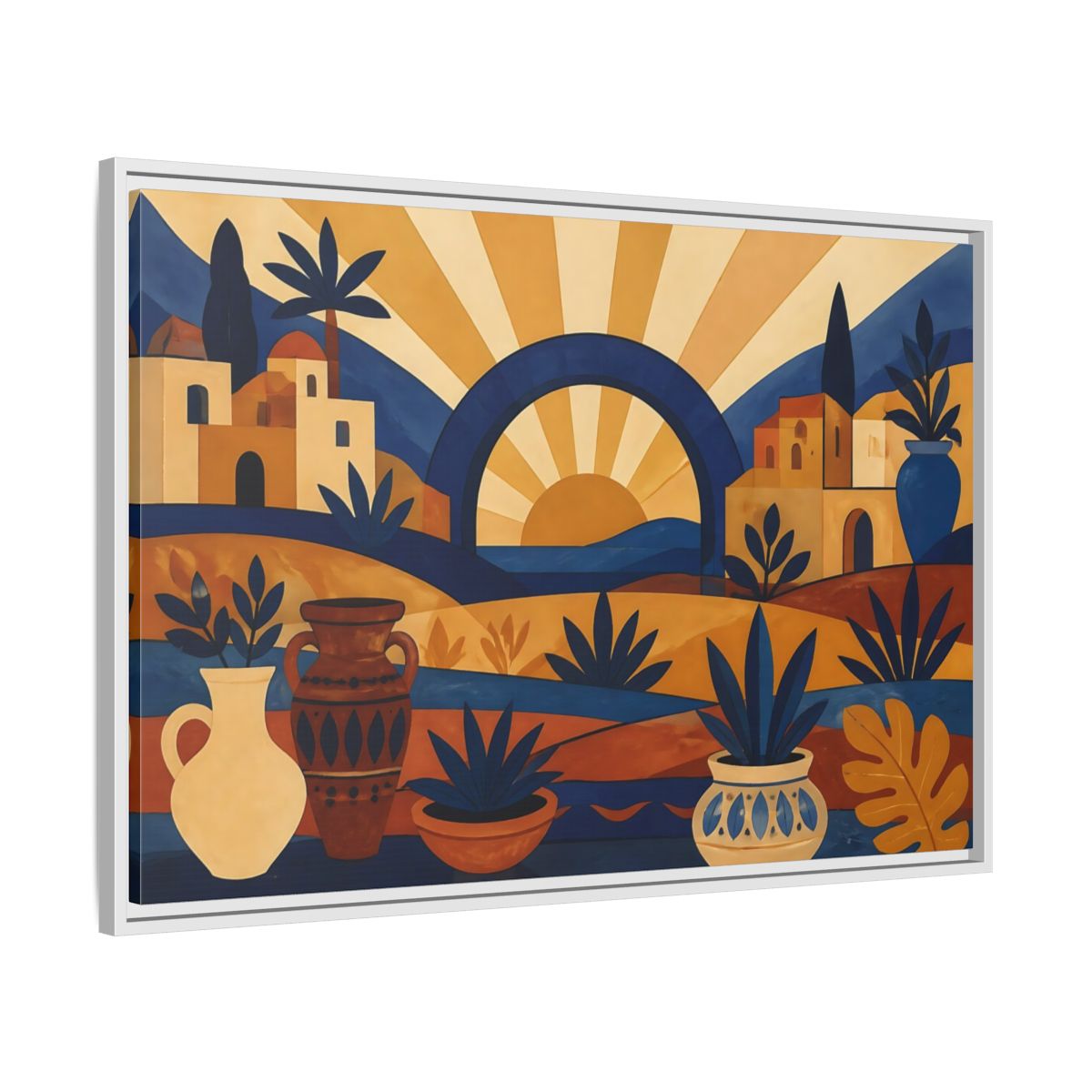 Side Mockup 9. Boho Sunrise Arch shown as framed canvas print