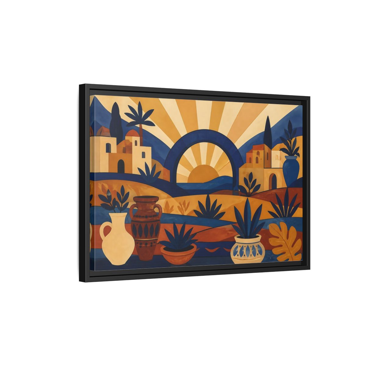 Side Mockup 3. Boho Sunrise Arch shown as framed canvas print