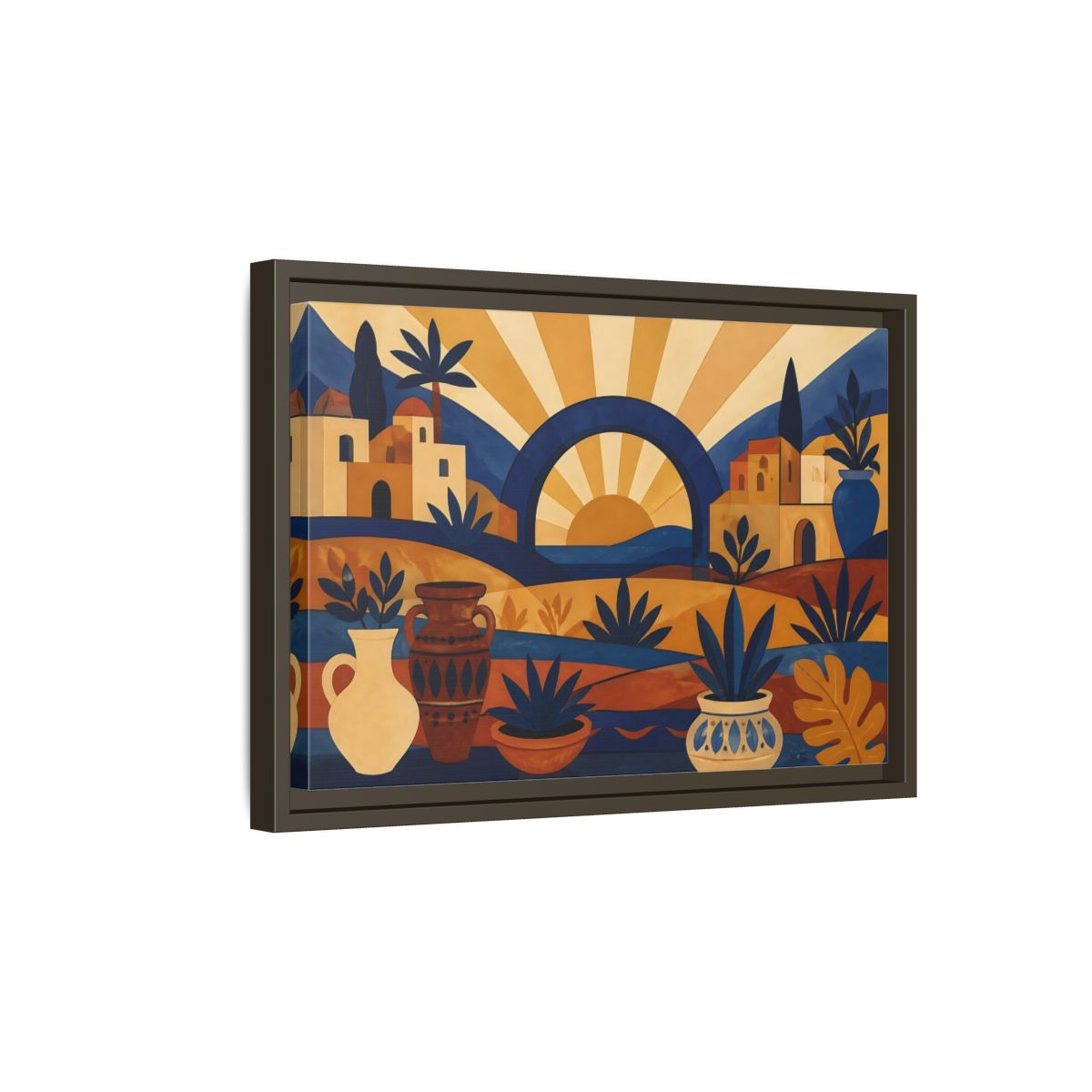 Side Mockup 5. Boho Sunrise Arch shown as framed canvas print