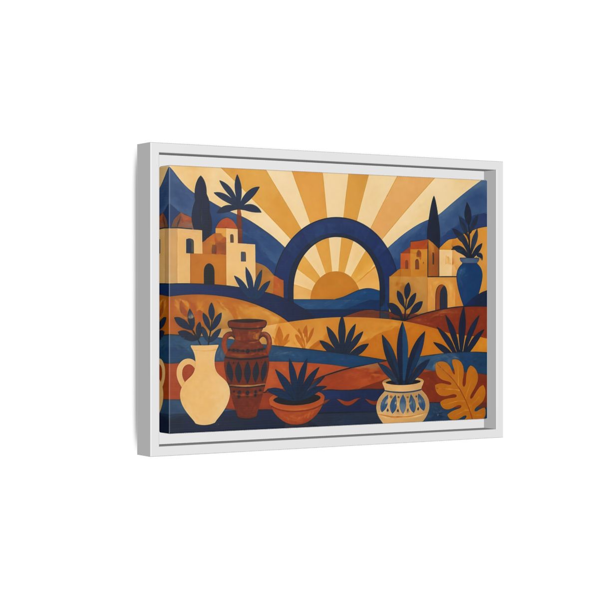 Side Mockup 4. Boho Sunrise Arch shown as framed canvas print