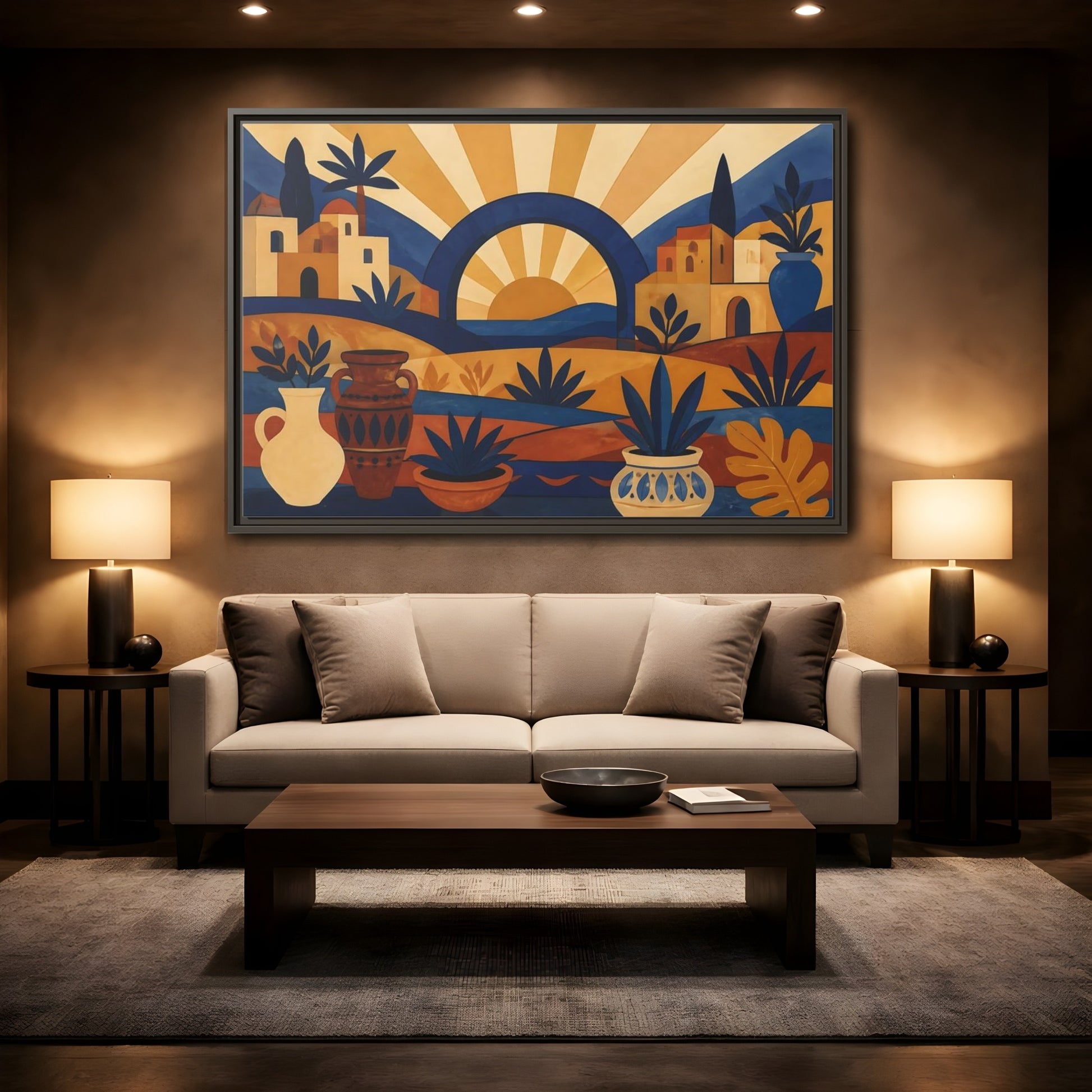 Mockup 2. Boho Sunrise Arch shown as framed canvas print