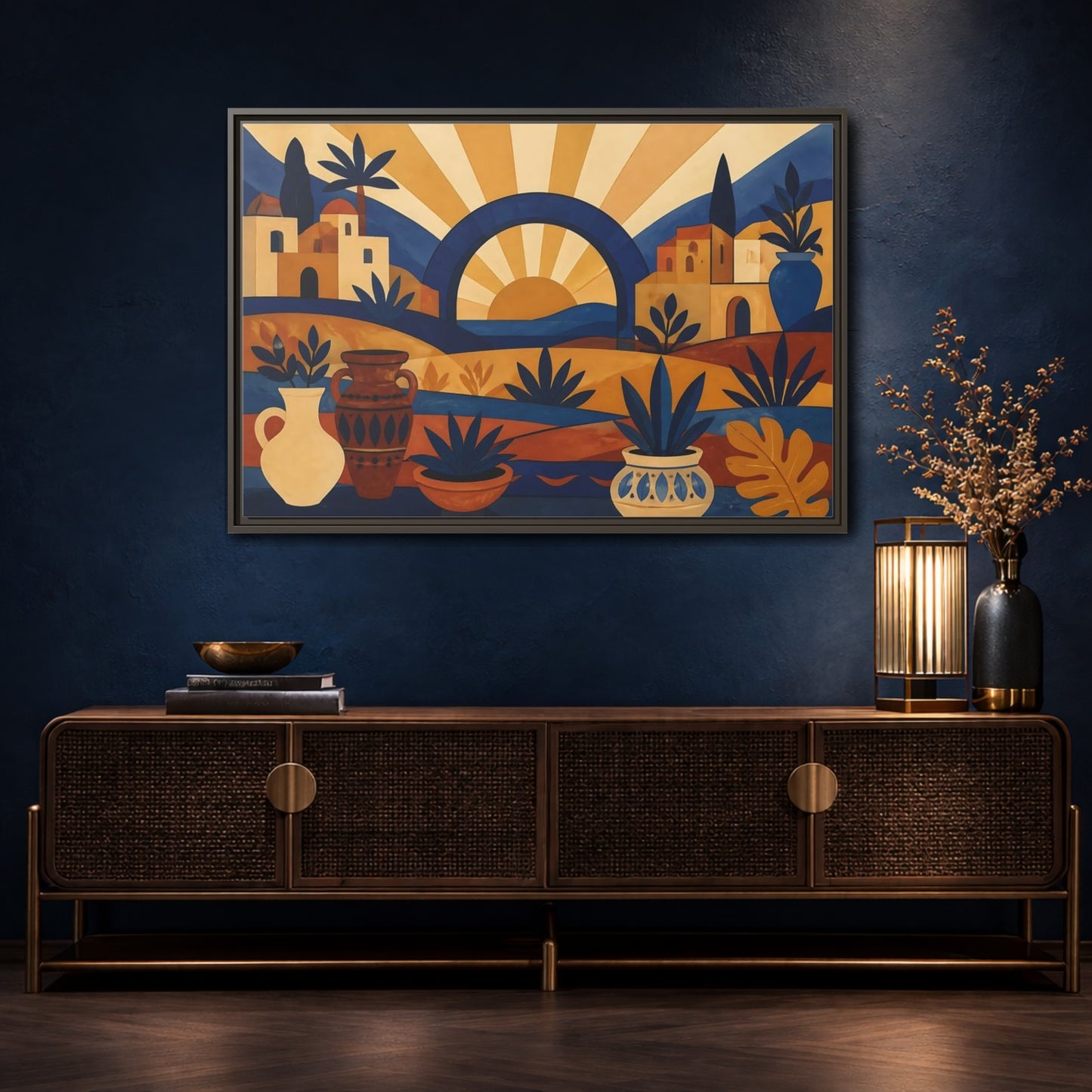 Mockup 4. Boho Sunrise Arch shown as framed canvas print