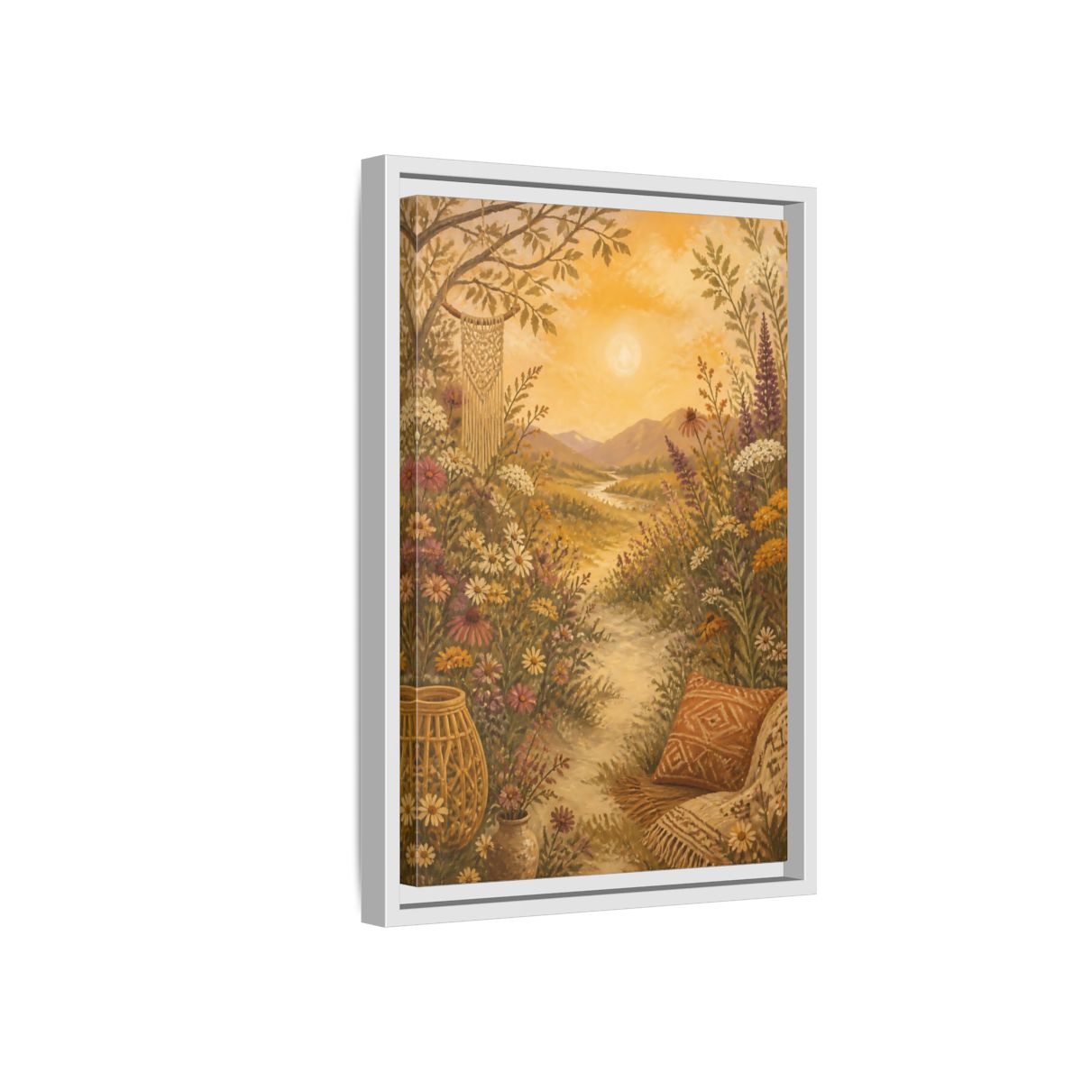 Side Mockup 4. Boho Wildflower Path shown as framed canvas print