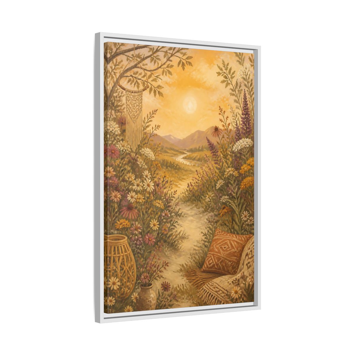 Side Mockup 10. Boho Wildflower Path shown as framed canvas print